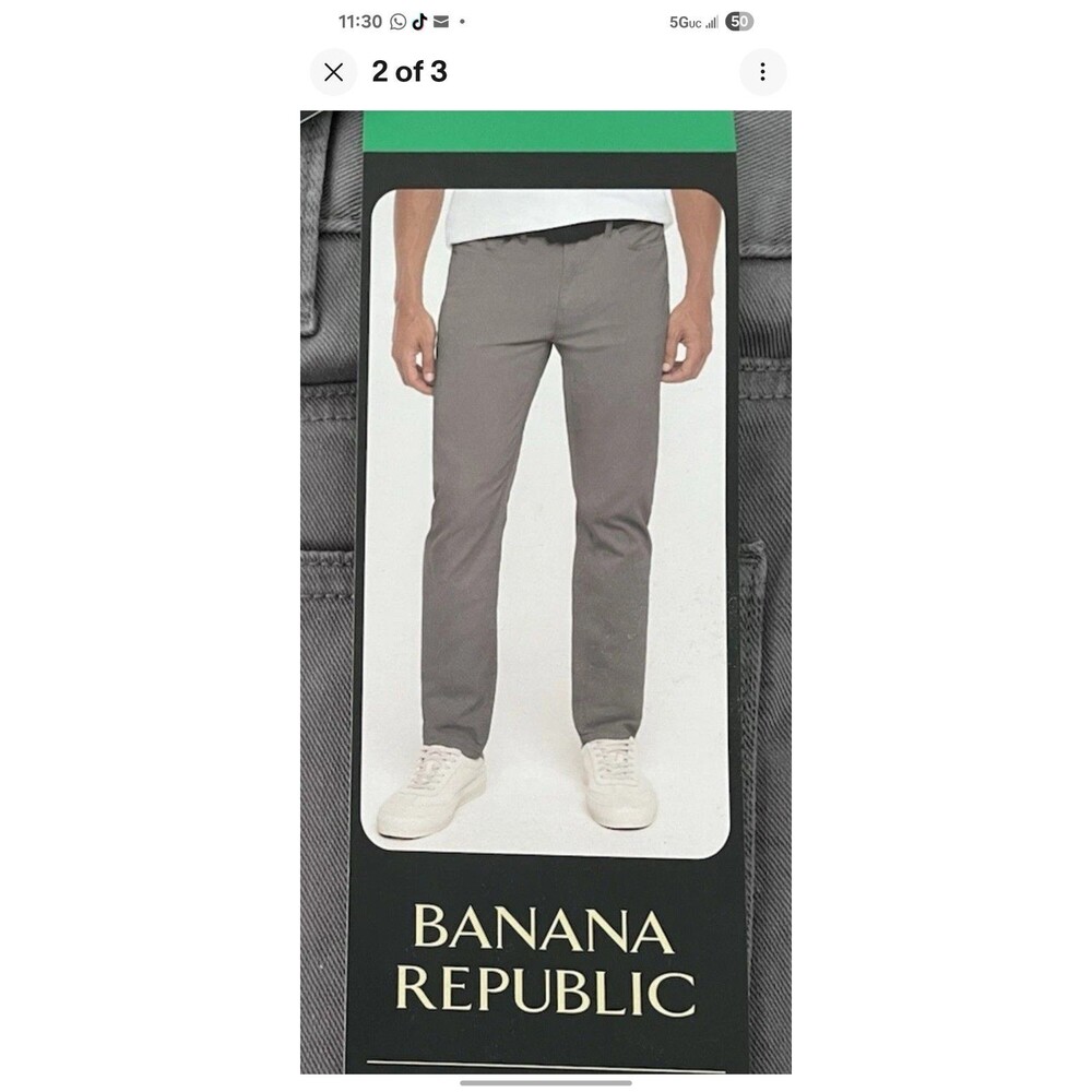 Banana Republic Men’s Slim Fit 5-Pocket Twill Pants, Gray, Size 34X34